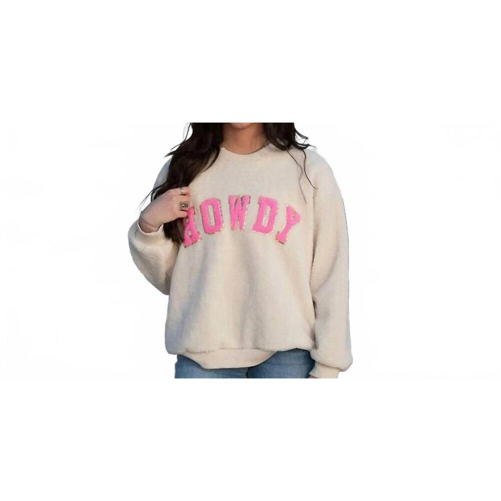 NEW BIBI howdy western sherpa pullover sweater in ivory